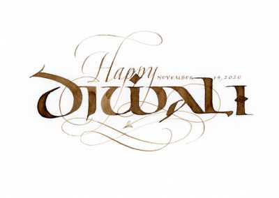 Happy Diwali, calligraphy by john stevens