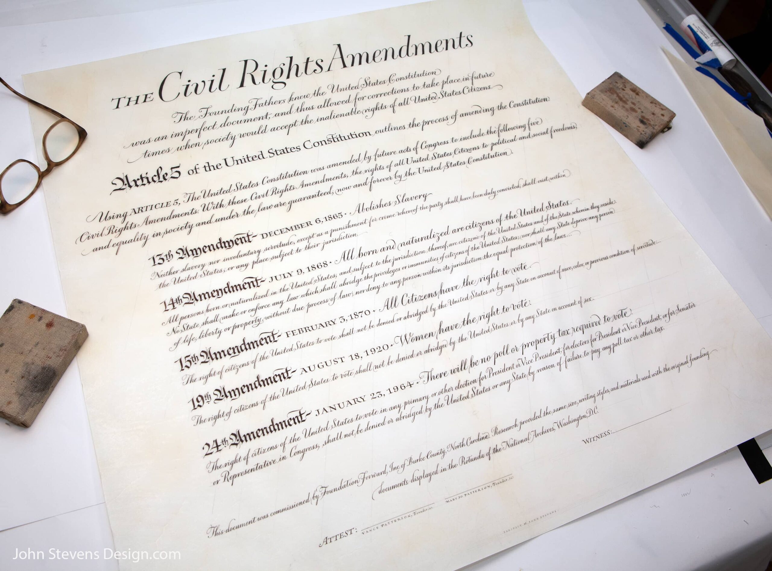 A document based on the US Constitution. Same size and script style and on vellum (skin).